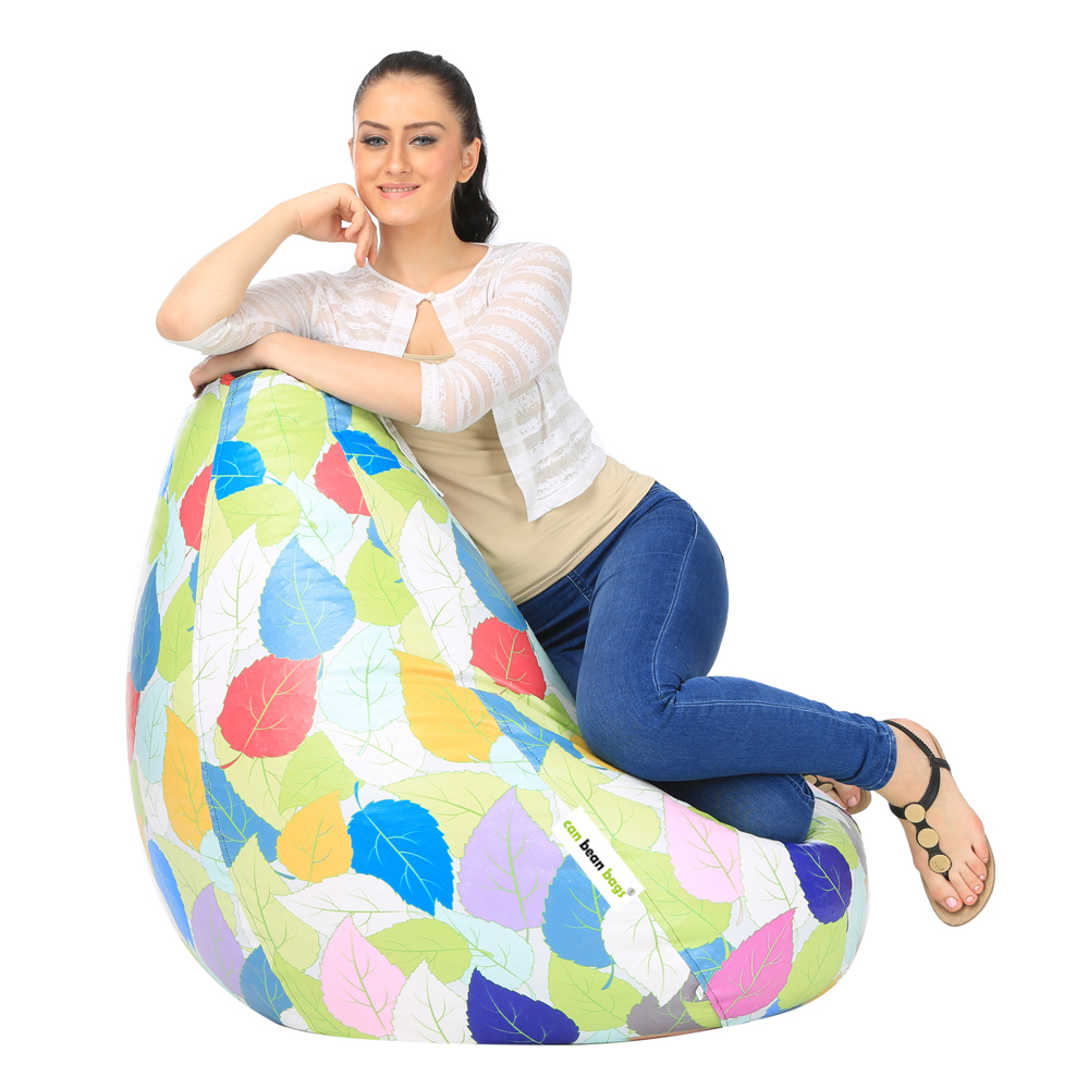 Orka Digital Printed XXXL Filled Bean Bag With Beans (Colorful Big Leaf, Multicolor)